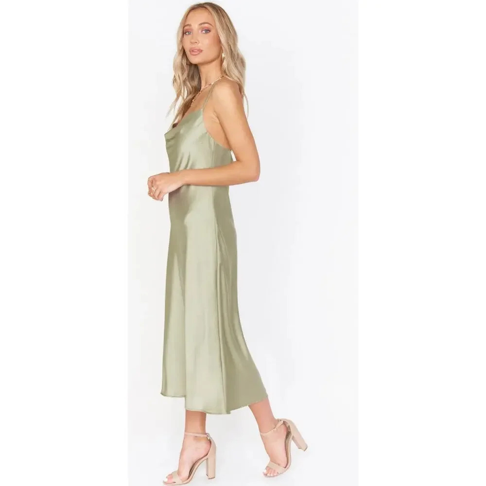 NWOT SMY Mumu Size XXL Wedding Verona Cowl Visit Dress Moss Green‎ Luxe Satin